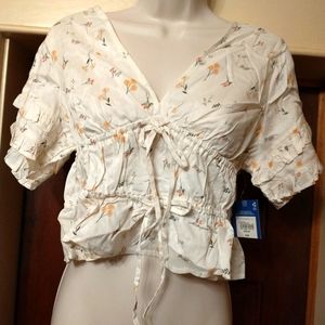 New Women's Medium V-Neck Cinch Waist Top